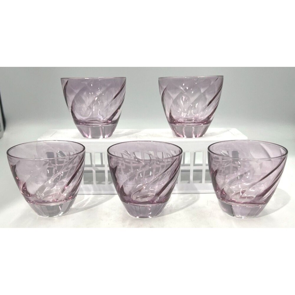 Set of 5 Vtg Shot Glasses Hazel Atlas Moroccan Amethyst Purple Swirl Glass 2.5"